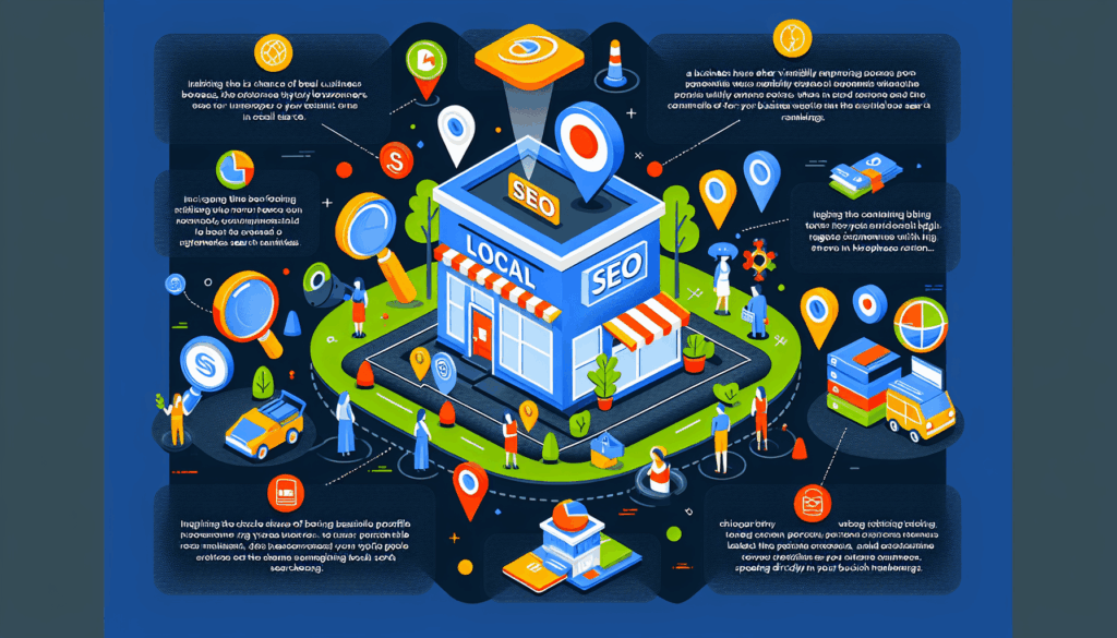 En digital kunstrepræsentation af et forstørrelsesglas over et kort, der symboliserer lokal SEO.